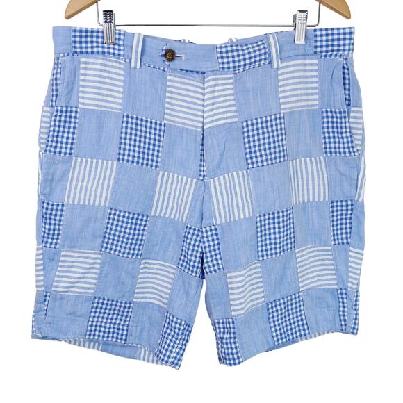 Brooks Brothers SZ 38 Blue Patchwork Plaid Madras 9" 100% Cotton Plaid Shorts - Picture 2 of 8